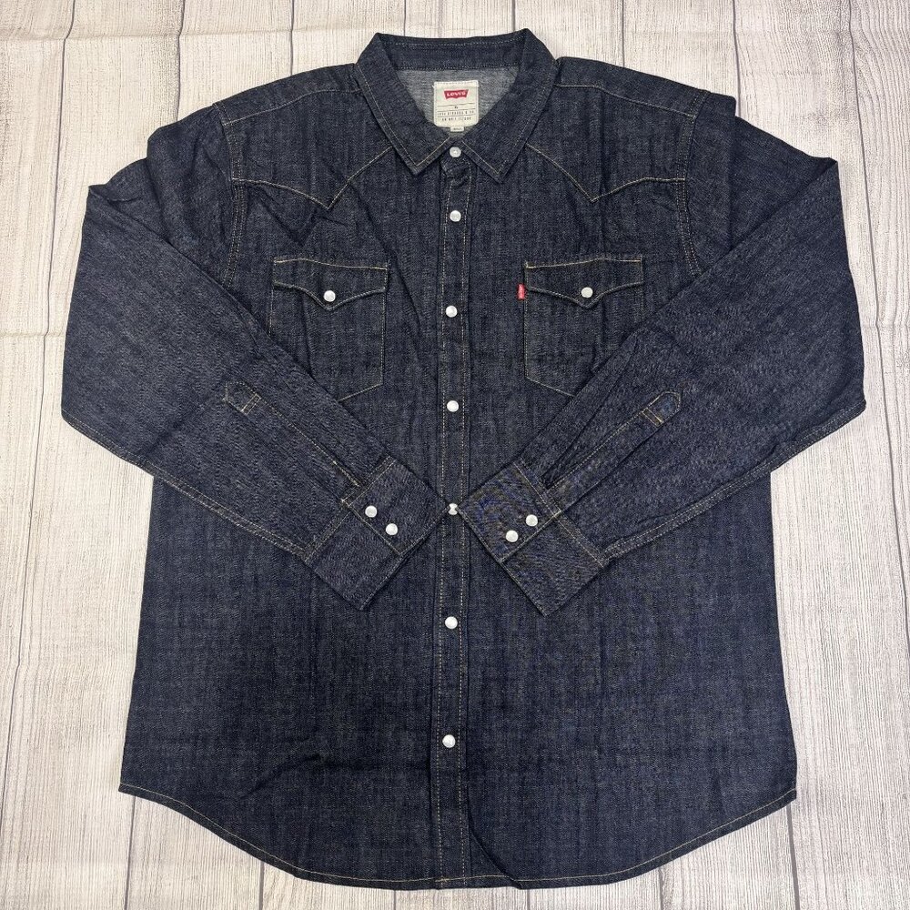 Levis Mens Denim Western Snap Button Shirt XL 100% Cotton Made In Bangladesh
